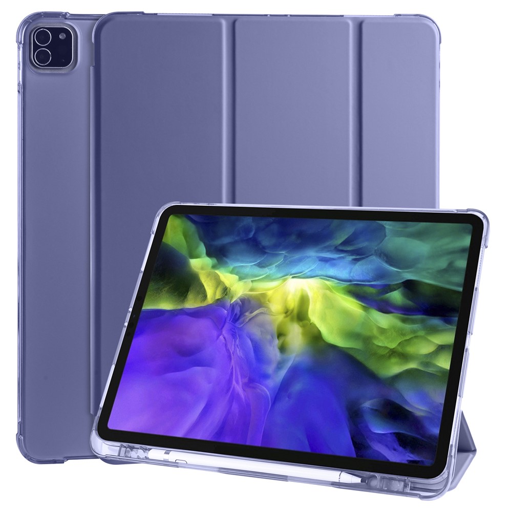 Tri-fold Stand Leather Smart Cover with Pen Slot for iPad Pro 11-inch (2020)/(2018) - Purple-1