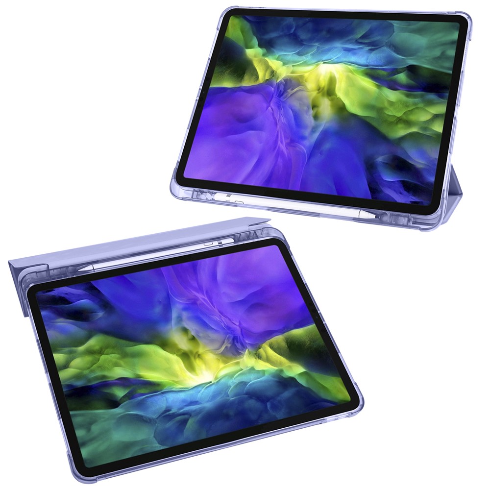 Tri-fold Stand Leather Smart Cover with Pen Slot for iPad Pro 11-inch (2020)/(2018) - Purple-3