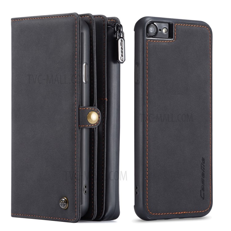 Caseme 018 Série Case Pour Iphone SE (2020) / SE (2022) / 8/7 Grosted Leather Magnetic 2-in-1 Slots de Carte - le Noir