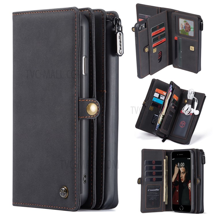 Caseme 018 Série Case Pour Iphone SE (2020) / SE (2022) / 8/7 Grosted Leather Magnetic 2-in-1 Slots de Carte - le Noir