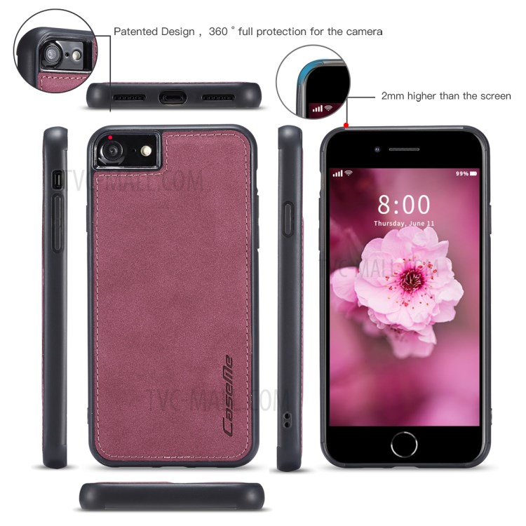 CASEME 018 Series Leather Case for iPhone SE (2nd Generation)/8/7 - Wine Red-10