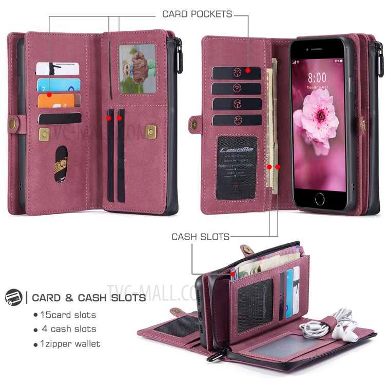 CASEME 018 Series Leather Case for iPhone SE (2nd Generation)/8/7 - Wine Red-3