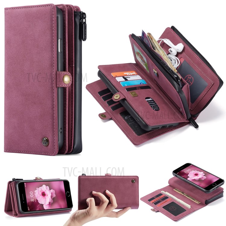 CASEME 018 Series Leather Case for iPhone SE (2nd Generation)/8/7 - Wine Red-32