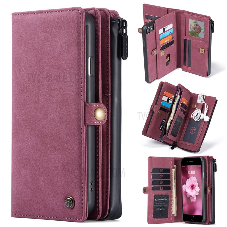 CASEME 018 Series Leather Case for iPhone SE (2nd Generation)/8/7 - Wine Red-33