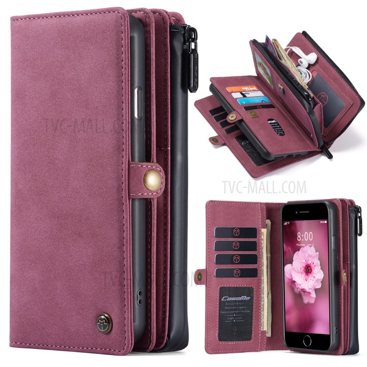 CASEME 018 Series Leather Case for iPhone SE (2nd Generation)/8/7 - Wine Red-34
