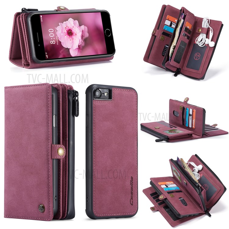 CASEME 018 Series Leather Case for iPhone SE (2nd Generation)/8/7 - Wine Red-35