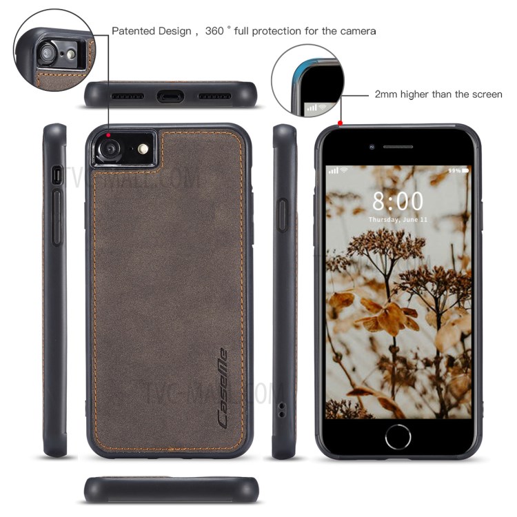 Caseme 018 Série Case Pour Iphone SE (2020) / SE (2022) / 8/7 Grosted Leather Magnetic 2-in-1 Slots de Carte - Brun-10