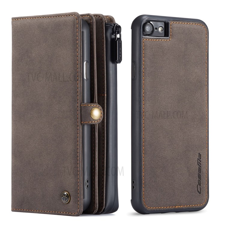 Caseme 018 Série Case Pour Iphone SE (2020) / SE (2022) / 8/7 Grosted Leather Magnetic 2-in-1 Slots de Carte - Brun-27