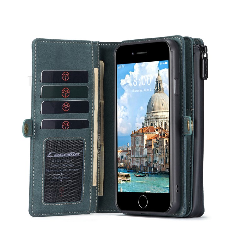 Case Della Serie Caseme 018 Per Iphone SE (2020)/SE (2022)/8/7 in Pelle Glassata Magnetica 2-in-1 Slot a Più Schede Multipli - Verde