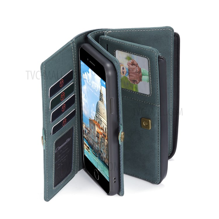 Case Della Serie Caseme 018 Per Iphone SE (2020)/SE (2022)/8/7 in Pelle Glassata Magnetica 2-in-1 Slot a Più Schede Multipli - Verde-12