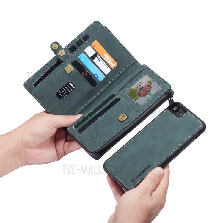 Casema de la Serie Caseme 018 Para Iphone SE (2020)/SE (2022)/8/7 Ranuras de Tarjetas Múltiples de Cuero Esmerilado 2 en 1 - Verde