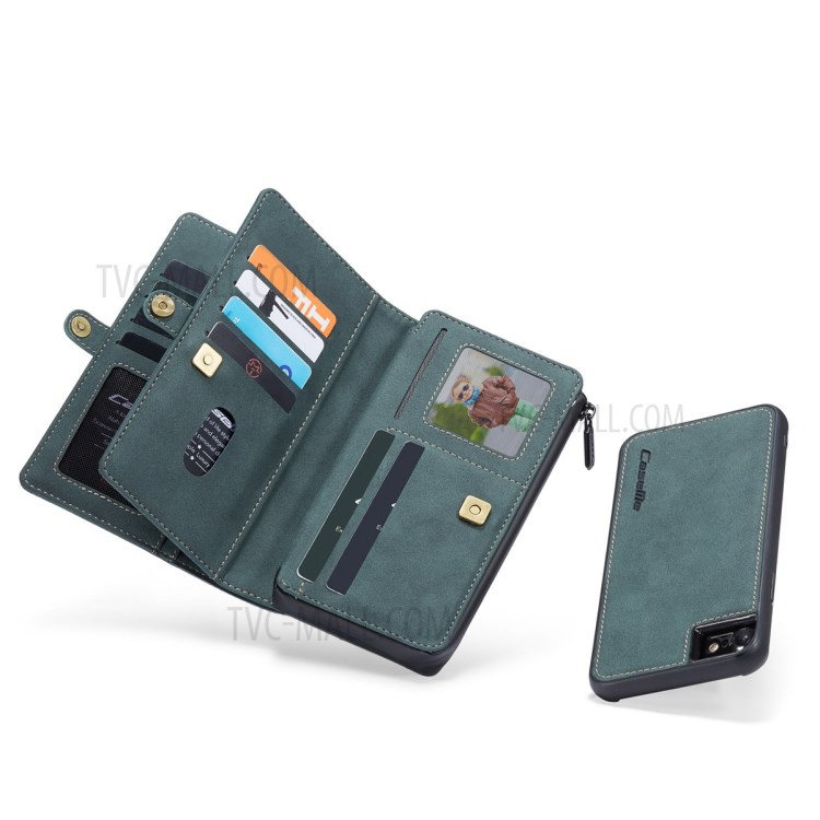 Casema de la Serie Caseme 018 Para Iphone SE (2020)/SE (2022)/8/7 Ranuras de Tarjetas Múltiples de Cuero Esmerilado 2 en 1 - Verde