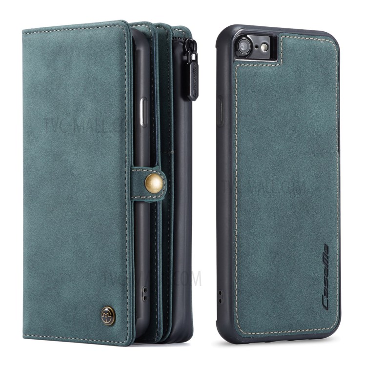 Casema de la Serie Caseme 018 Para Iphone SE (2020)/SE (2022)/8/7 Ranuras de Tarjetas Múltiples de Cuero Esmerilado 2 en 1 - Verde