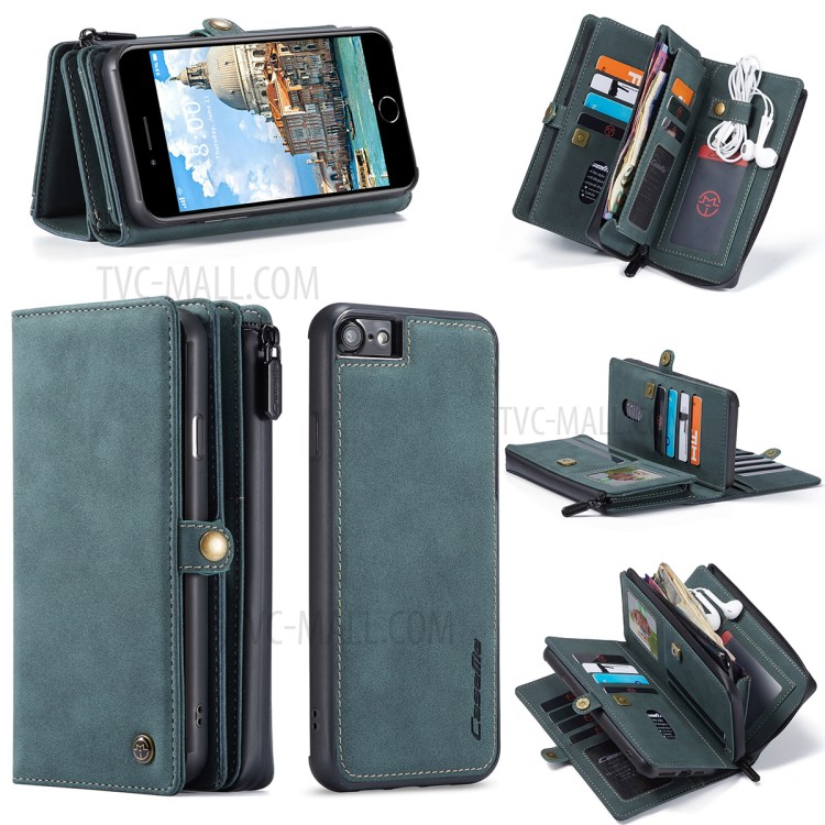 Case Della Serie Caseme 018 Per Iphone SE (2020)/SE (2022)/8/7 in Pelle Glassata Magnetica 2-in-1 Slot a Più Schede Multipli - Verde