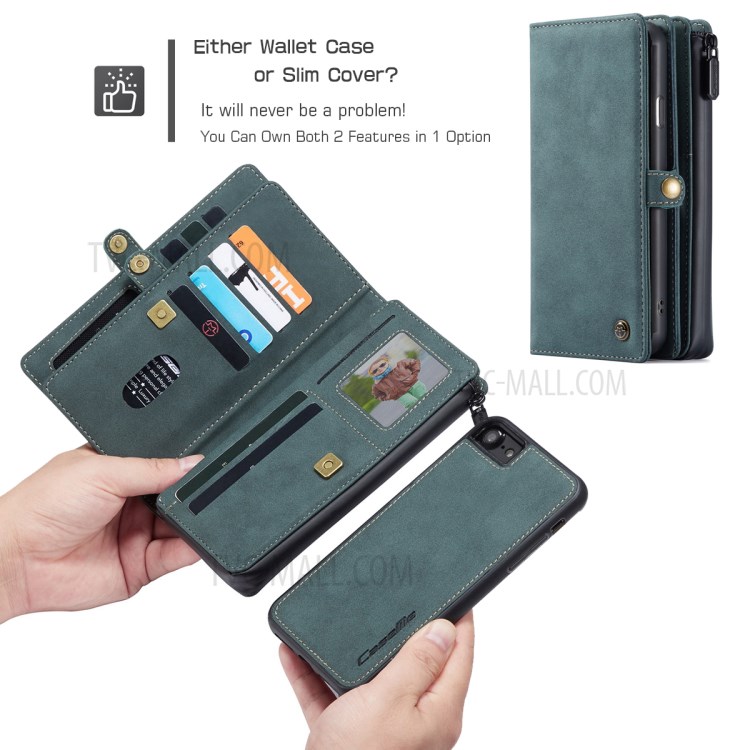 Casema de la Serie Caseme 018 Para Iphone SE (2020)/SE (2022)/8/7 Ranuras de Tarjetas Múltiples de Cuero Esmerilado 2 en 1 - Verde