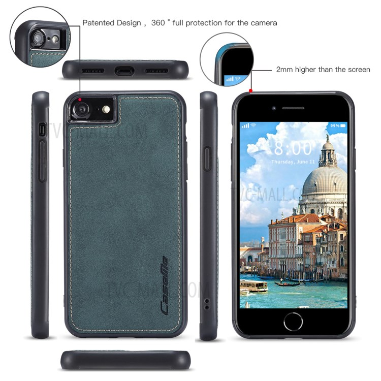 Case Della Serie Caseme 018 Per Iphone SE (2020)/SE (2022)/8/7 in Pelle Glassata Magnetica 2-in-1 Slot a Più Schede Multipli - Verde