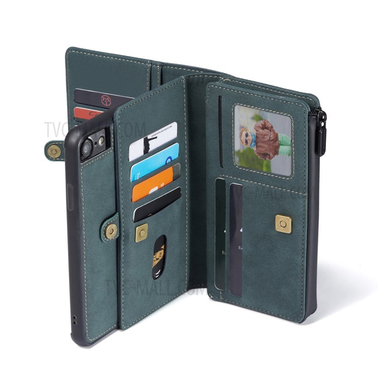 Casema de la Serie Caseme 018 Para Iphone SE (2020)/SE (2022)/8/7 Ranuras de Tarjetas Múltiples de Cuero Esmerilado 2 en 1 - Verde