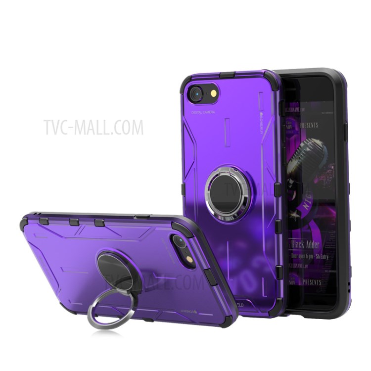 Drop-proof Kickstand Metal Silicone Shell for iPhone SE (2nd Generation)/8/7 - Purple