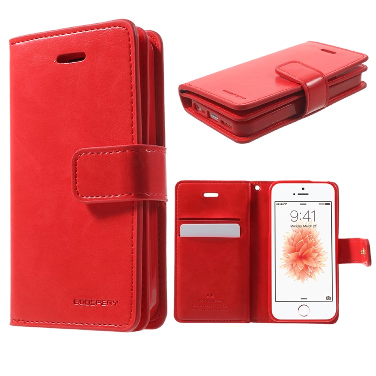 MERCURY GOOSPERY Mansoor carteira de couro Shell para o iPhone SE / 5s / 5 - Red-1