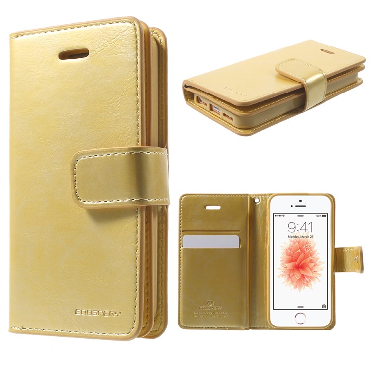 MERCURY GOOSPERY Mansoor Wallet Leather Cover for iPhone SE/5s/5 - Gold-1