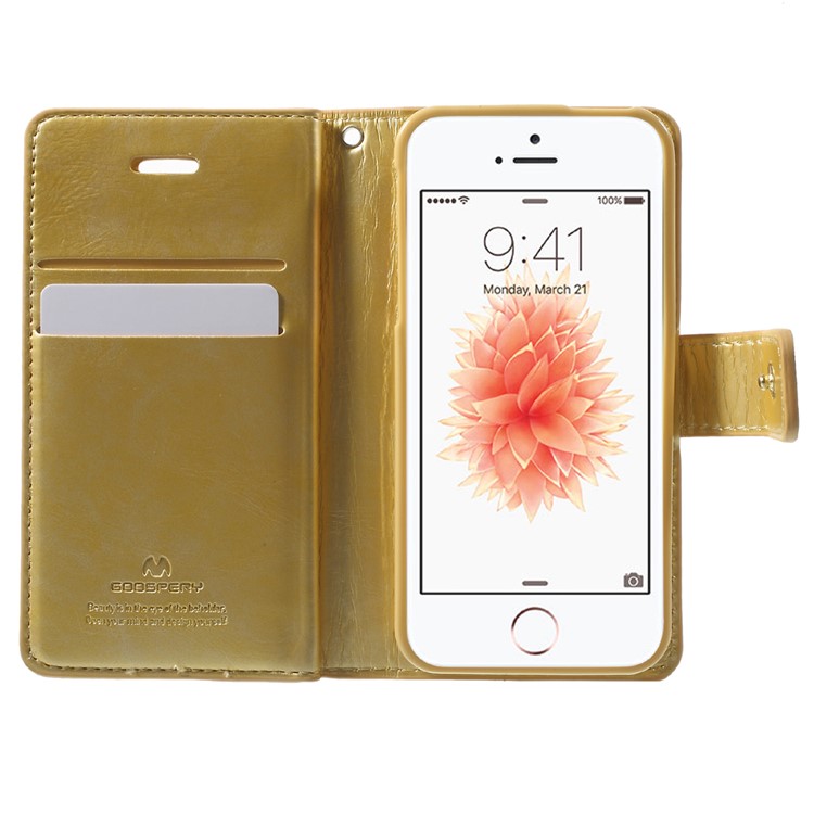 MERCURY GOOSPERY Mansoor Wallet Leather Cover for iPhone SE/5s/5 - Gold-4