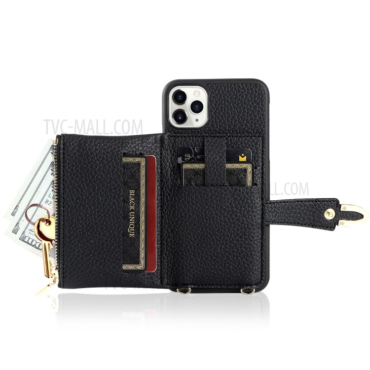 Decoração Rebite Slots De Cartão Cover Híbrido Couro TPU Múltiplo Para Iphone 11 Pro Máximo De 6,5 Polegadas - Preto-6