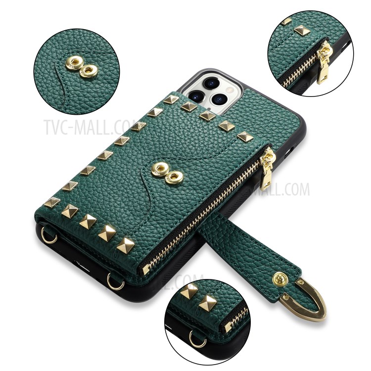 Rivet Decor Multiple Card Slots TPU Leather Hybrid Cover for iPhone 11 Pro Max 6.5 inch - Green-1