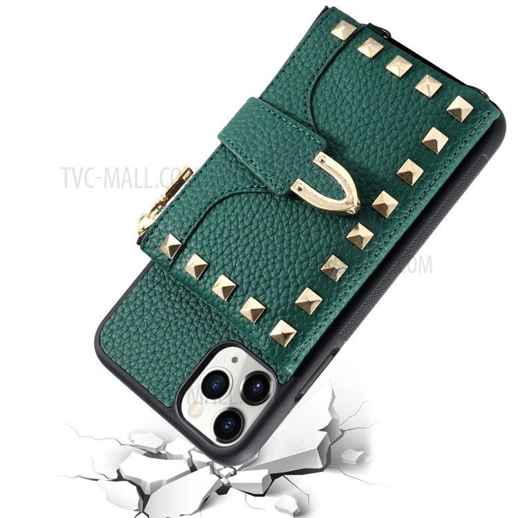 Rivet Decor Multiple Card Slots TPU Leather Hybrid Cover for iPhone 11 Pro Max 6.5 inch - Green-2