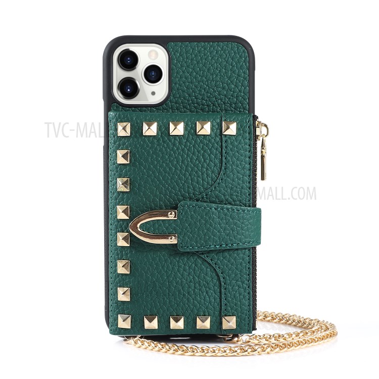 Rivet Decor Multiple Card Slots TPU Leather Hybrid Cover for iPhone 11 Pro Max 6.5 inch - Green-3