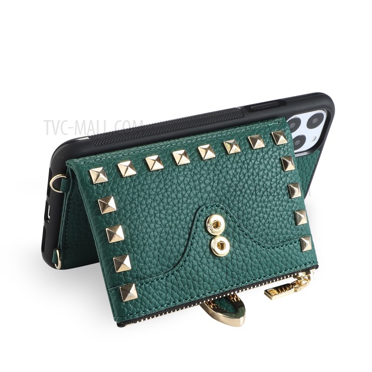Rivet Decor Multiple Card Slots TPU Leather Hybrid Cover for iPhone 11 Pro Max 6.5 inch - Green-4