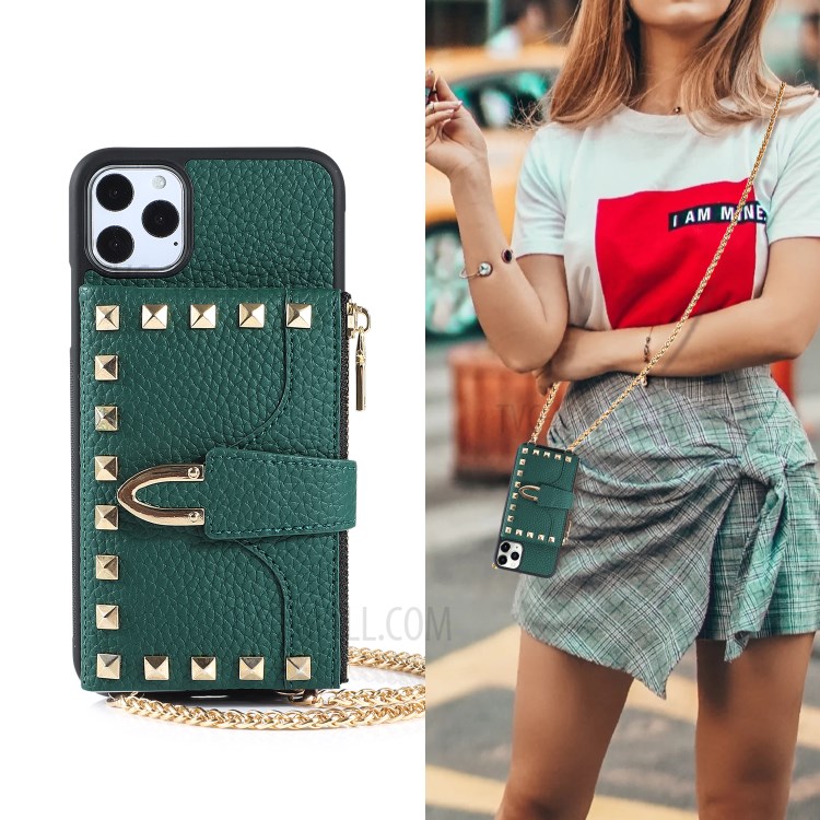 Rivet Decor Multiple Card Slots TPU Leather Hybrid Cover for iPhone 11 Pro Max 6.5 inch - Green-7