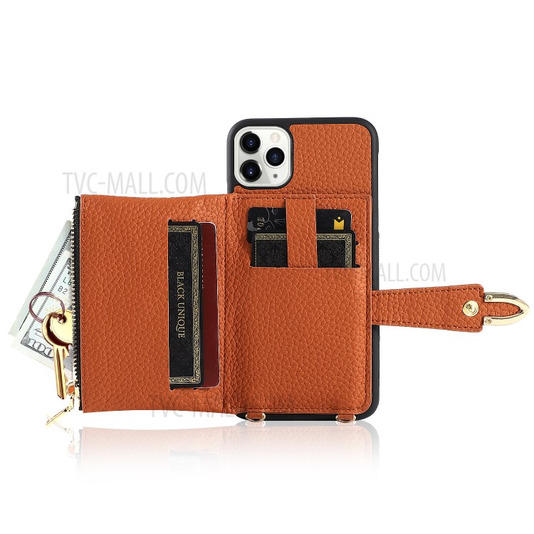 La Decoración Del Remache Ranuras Para Tarjetas De La Cubierta Del Cuero Del Híbrido Múltiple Para IPhone 11 Pro Máximo De 6,5 Pulgadas - Marrón-6