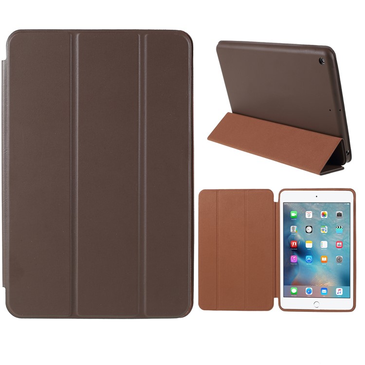 Estuche de Tableta de Cuero Inteligente Trifoliente Para Ipad Mini (2019) 7.9 Pulgadas - Café