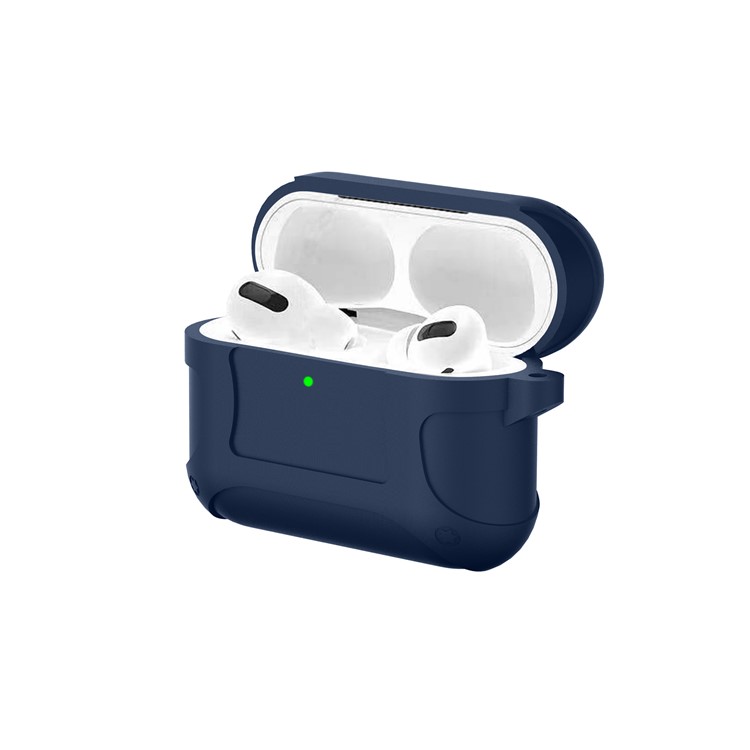 Liquid Silicone The Fifth Generation Armor Case with Buckle for AirPods Pro - Dark Blue-1