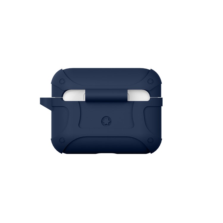 Liquid Silicone The Fifth Generation Armor Case with Buckle for AirPods Pro - Dark Blue-2