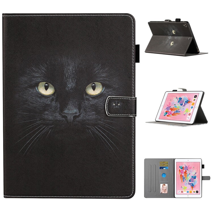 Pattern Printing Leather Card Slots Cover Case for iPad 9.7-inch (2018) - Cat Face-1