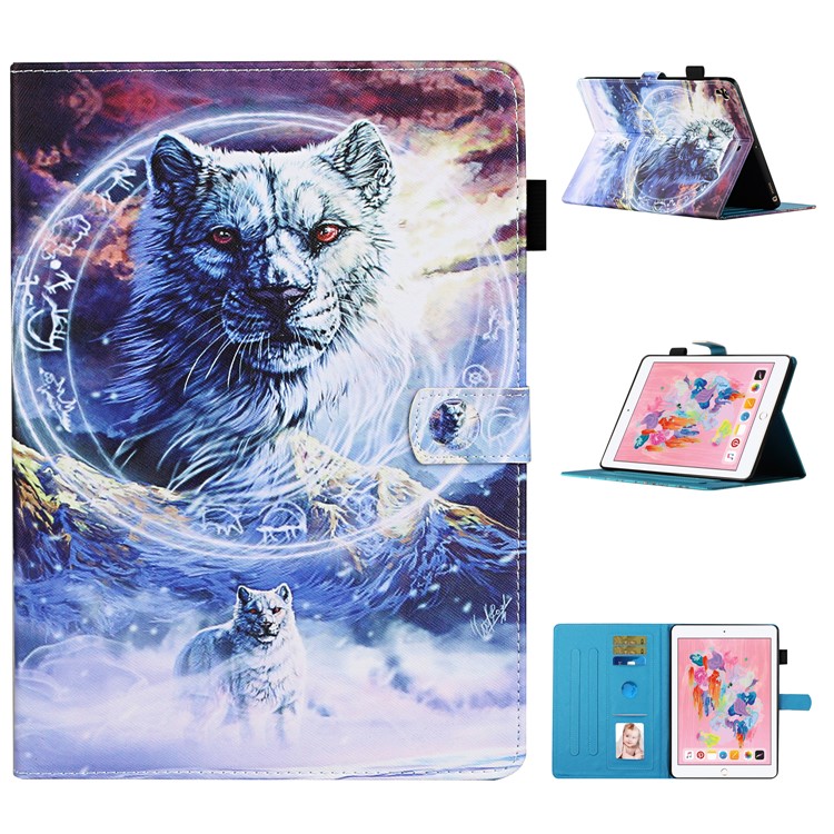 Pattern Printing Leather Card Slots Cover Case for iPad 9.7-inch (2018) - Wolf-1