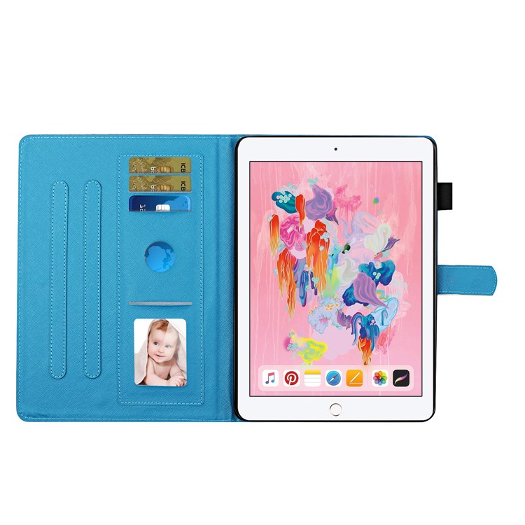 Pattern Printing Leather Card Slots Cover Case for iPad 9.7-inch (2018) - Wolf-11