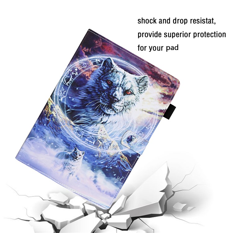 Pattern Printing Leather Card Slots Cover Case for iPad 9.7-inch (2018) - Wolf-5