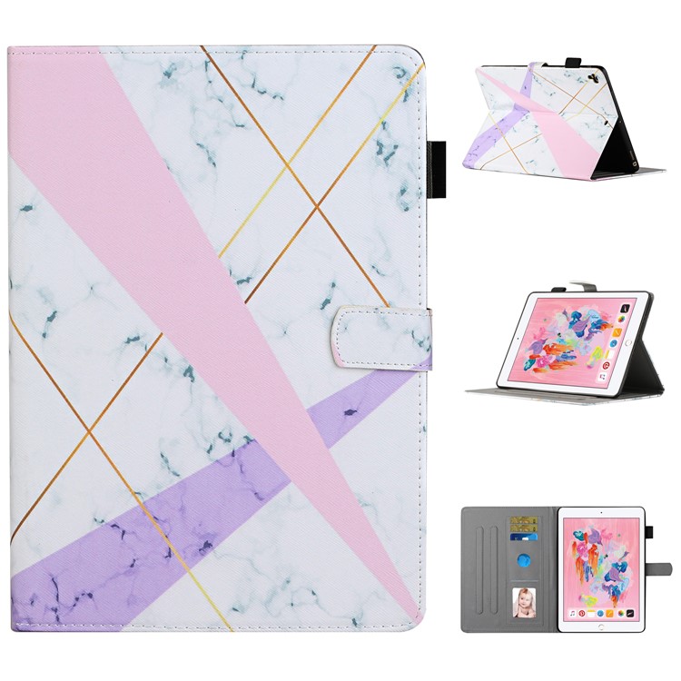 Pattern Printing Leather Card Slots Cover Case for iPad 9.7-inch (2018) - Pink and Purple-1