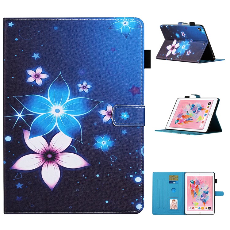 Pattern Printing Leather Card Slots Cover Case for iPad 9.7-inch (2018) - Flower-1