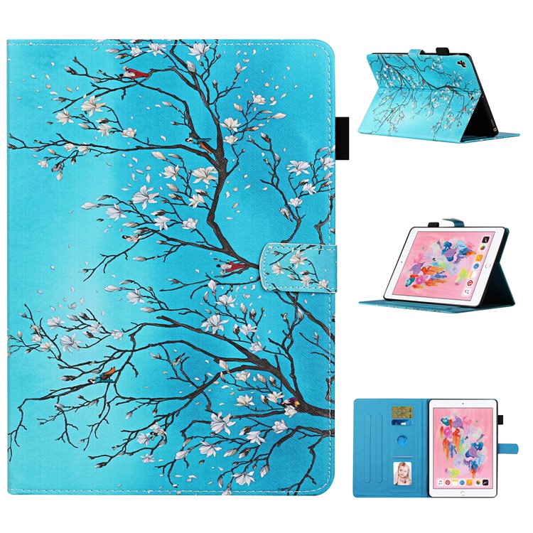 Pattern Printing Leather Card Slots Cover Case for iPad 9.7-inch (2018) - Flower Tree-1