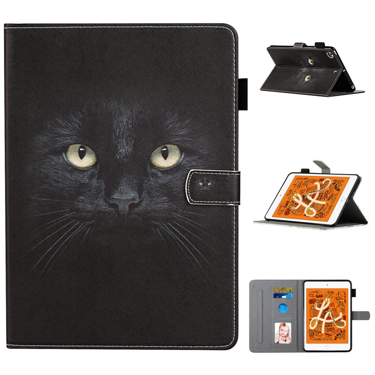 Modèle Impression de Cartes en Cuir Slots Tablet Cover Caxe Pour Ipad Mini 1/2/3/4/5 - Tête de Chat