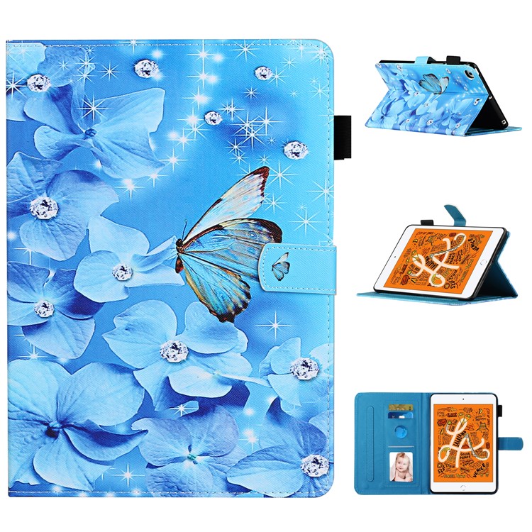 Pattern Printing Leather Card Slots Tablet Cover Case for iPad Mini 1/2/3/4/5 - Butterfly and Flower-1