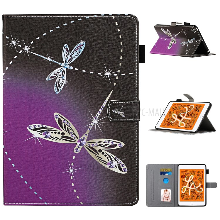 Pattern Printing Leather Card Slots Tablet Cover Case for iPad Mini 1/2/3/4/5 - Dragonfly-1