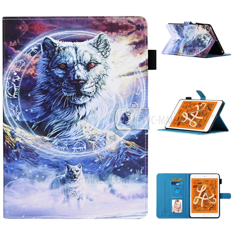 Pattern Printing Leather Card Slots Tablet Cover Case for iPad Mini 1/2/3/4/5 - Wolf-1