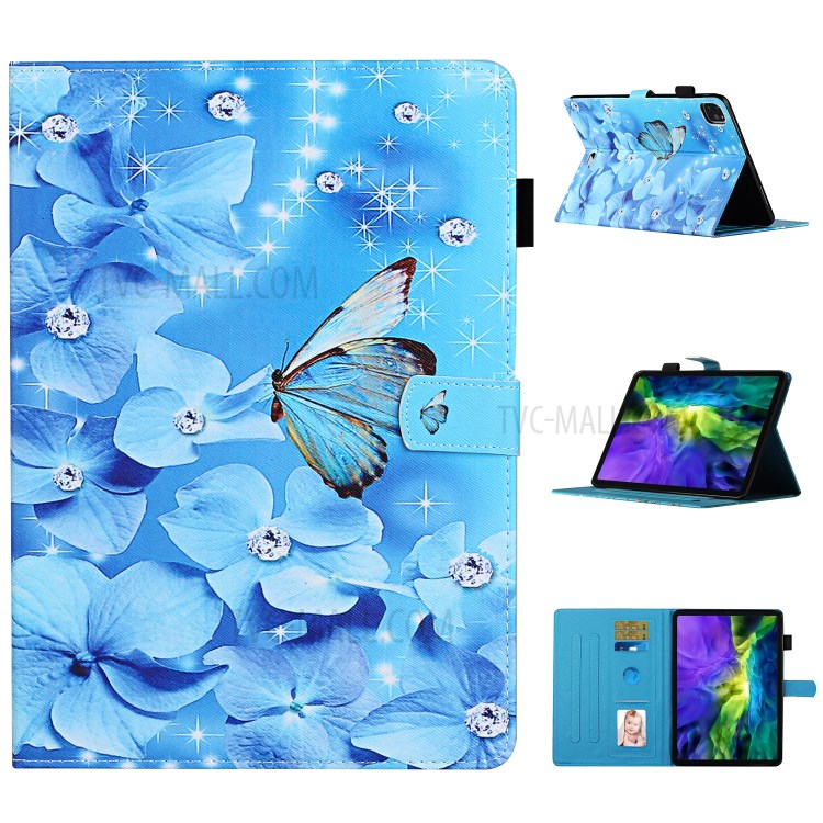 Pattern Printing Cover Leather Stand Card Slots Case for iPad Pro 12.9-inch (2020)/(2018) - Butterfly and Flower-1