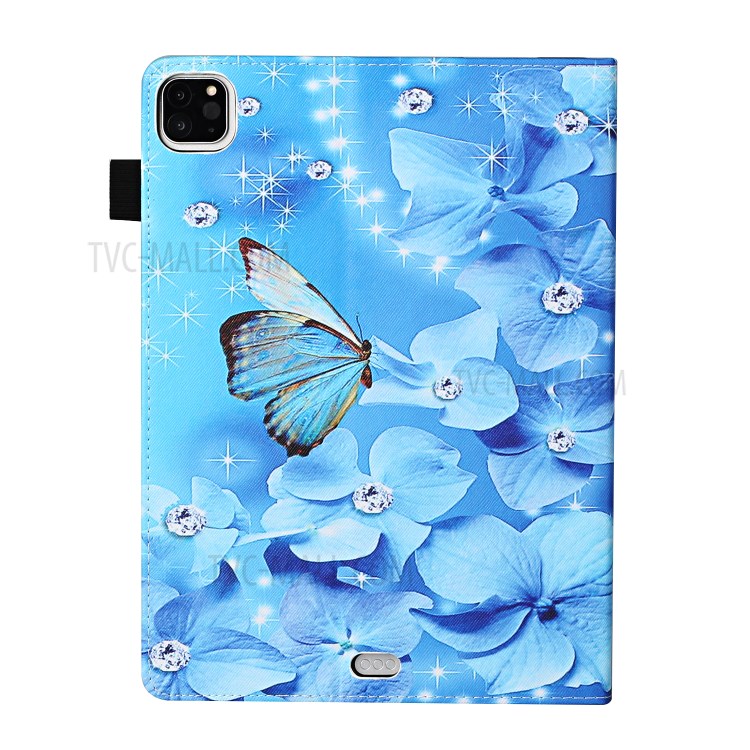 Pattern Printing Cover Leather Stand Card Slots Case for iPad Pro 12.9-inch (2020)/(2018) - Butterfly and Flower-3