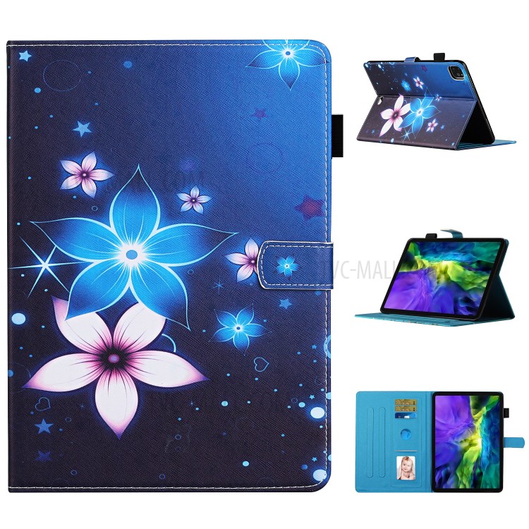 Pattern Printing Cover Leather Stand Card Slots Case for iPad Pro 12.9-inch (2020)/(2018) - Flower-1