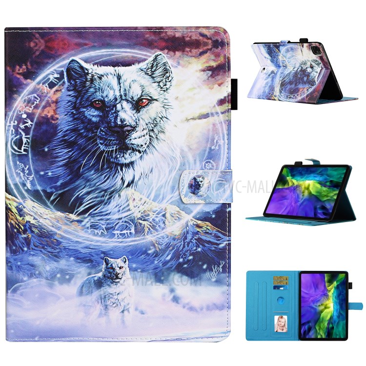 Pattern Printing Cover Leather Stand Card Slots Case for iPad Pro 12.9-inch (2020)/(2018) - Wolf-1